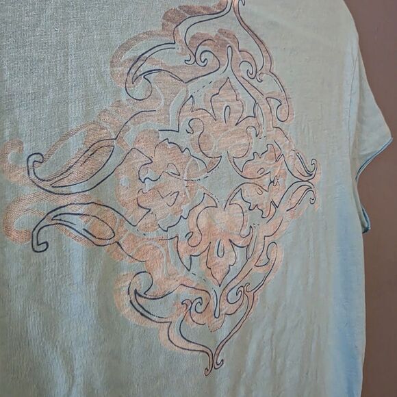 Seven7 Women Medium Cotton Crew Neck Short Sleeve T-Shirt (Baby Blue) Rhinestone - Picture 6 of 8